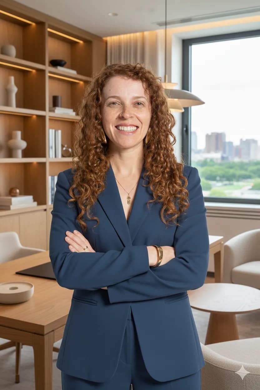 Aline da Costa Lourenço em retrato profissional no escritório